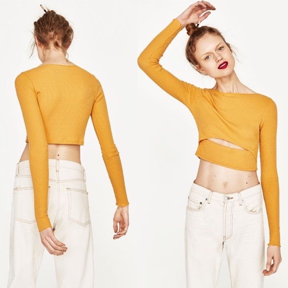yellow long sleeve crop top